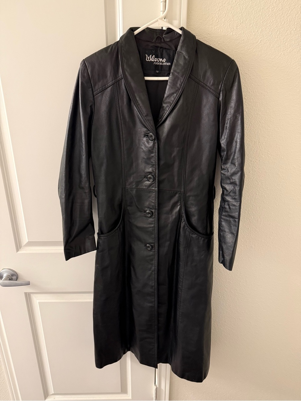Wilsons Leather Black Longline Shawl-Collar Leather Coat